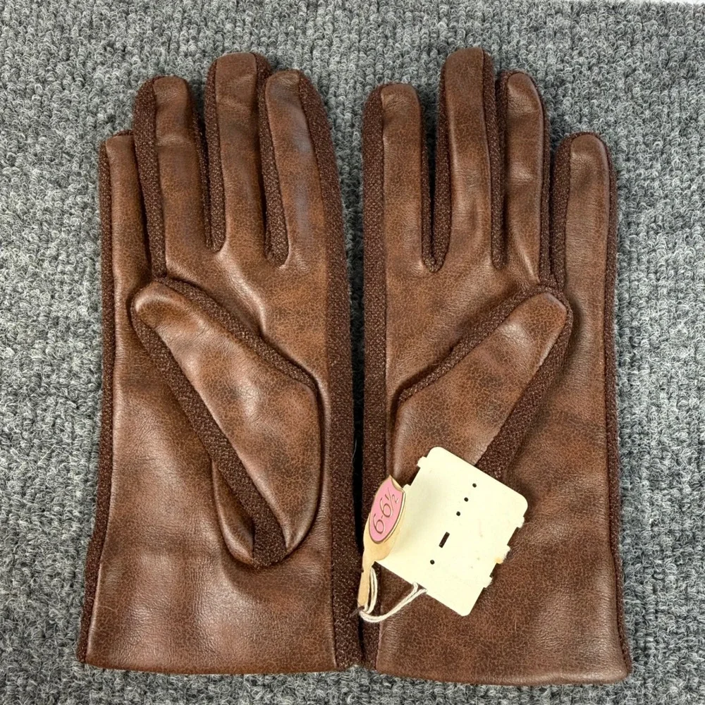 Vintage Grandoe Leather Gloves NOS‎ Brown Stretch On Sides Women Size 6–6½ 1960s